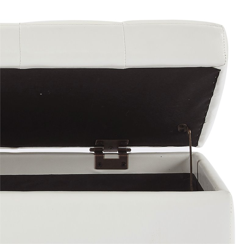 Modern Faux Leather Rectangular Storage Ottoman Bench White