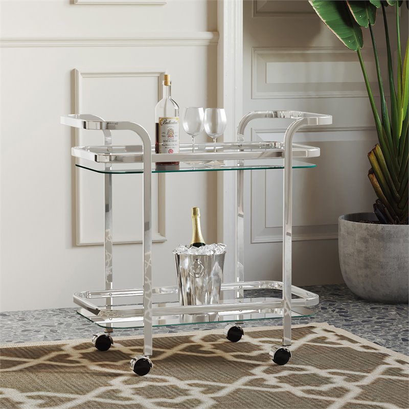 Contemporary Metal and Glass 2tier Bar Cart Chrome