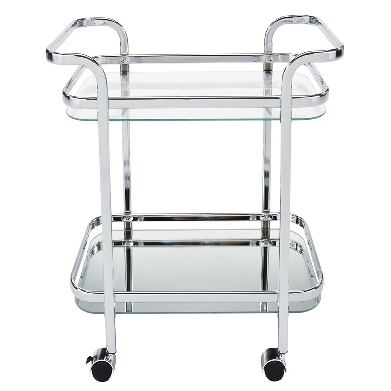 Contemporary Metal and Glass 2tier Bar Cart Chrome