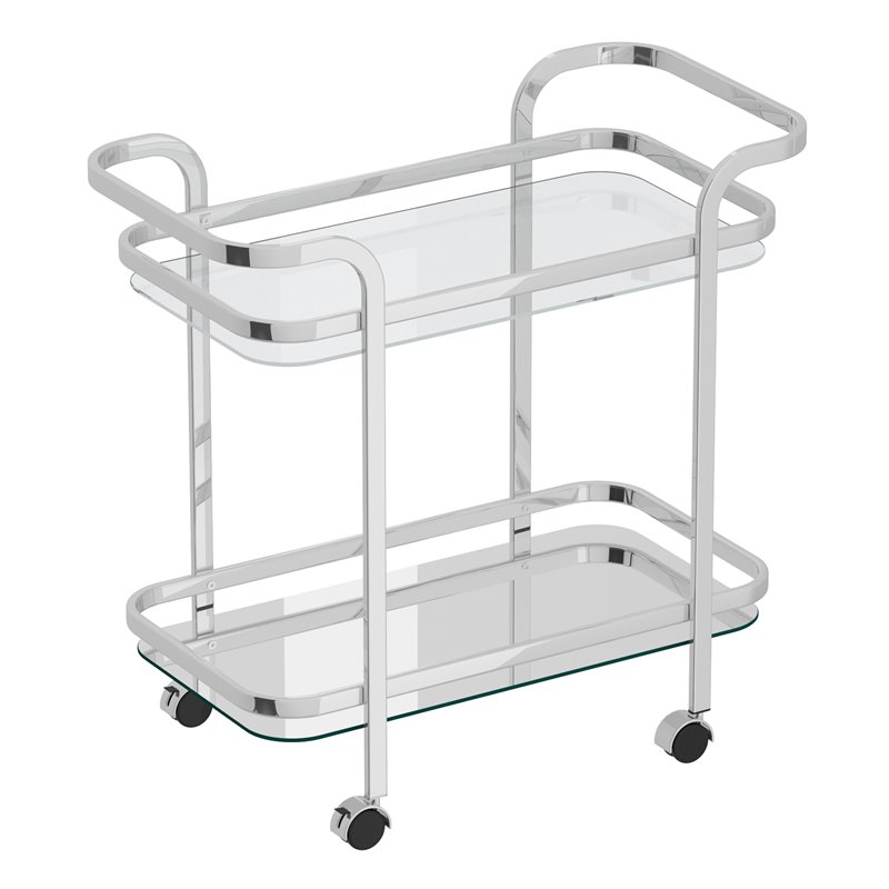 Contemporary Metal and Glass 2tier Bar Cart Chrome