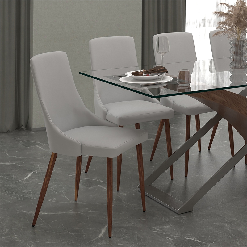 MidCentury Faux Leather and Metal Dining Chair Set of 2 Grey and Walnut