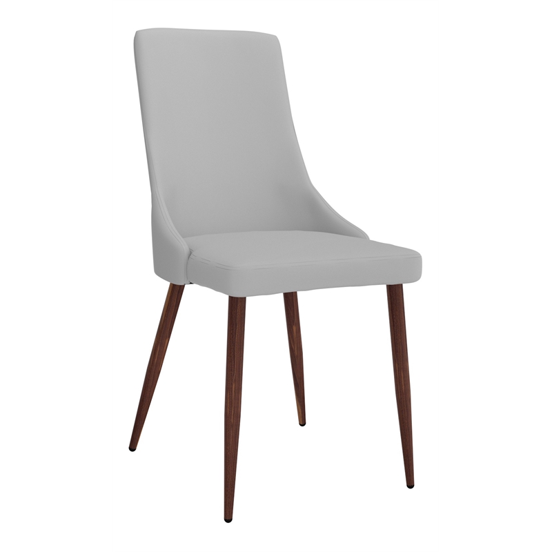 MidCentury Faux Leather and Metal Dining Chair Set of 2 Grey and Walnut
