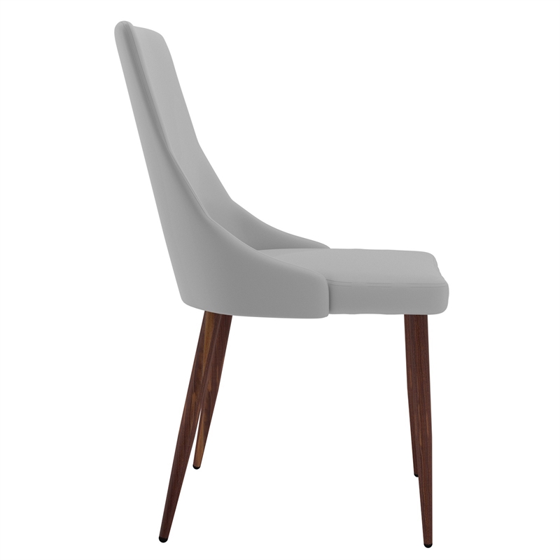 MidCentury Faux Leather and Metal Dining Chair Set of 2 Grey and Walnut