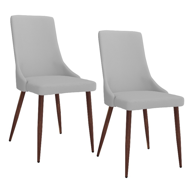 MidCentury Faux Leather and Metal Dining Chair Set of 2 Grey and Walnut