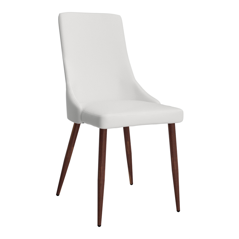 MidCentury Faux Leather and Metal Dining Chair Set of 2 White and Walnut