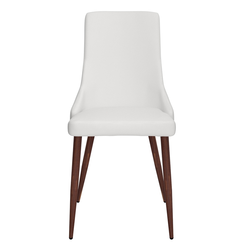 MidCentury Faux Leather and Metal Dining Chair Set of 2 White and Walnut