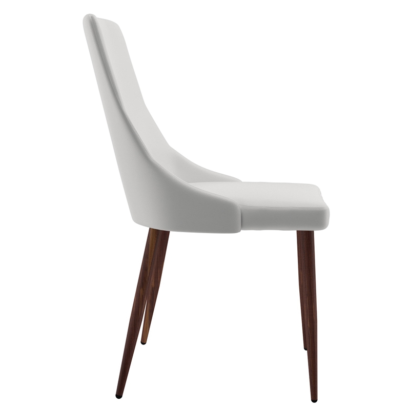 MidCentury Faux Leather and Metal Dining Chair Set of 2 White and Walnut