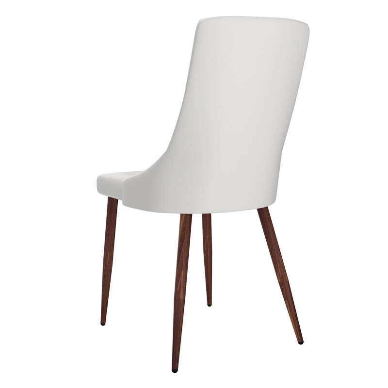 MidCentury Faux Leather and Metal Dining Chair Set of 2 White and Walnut