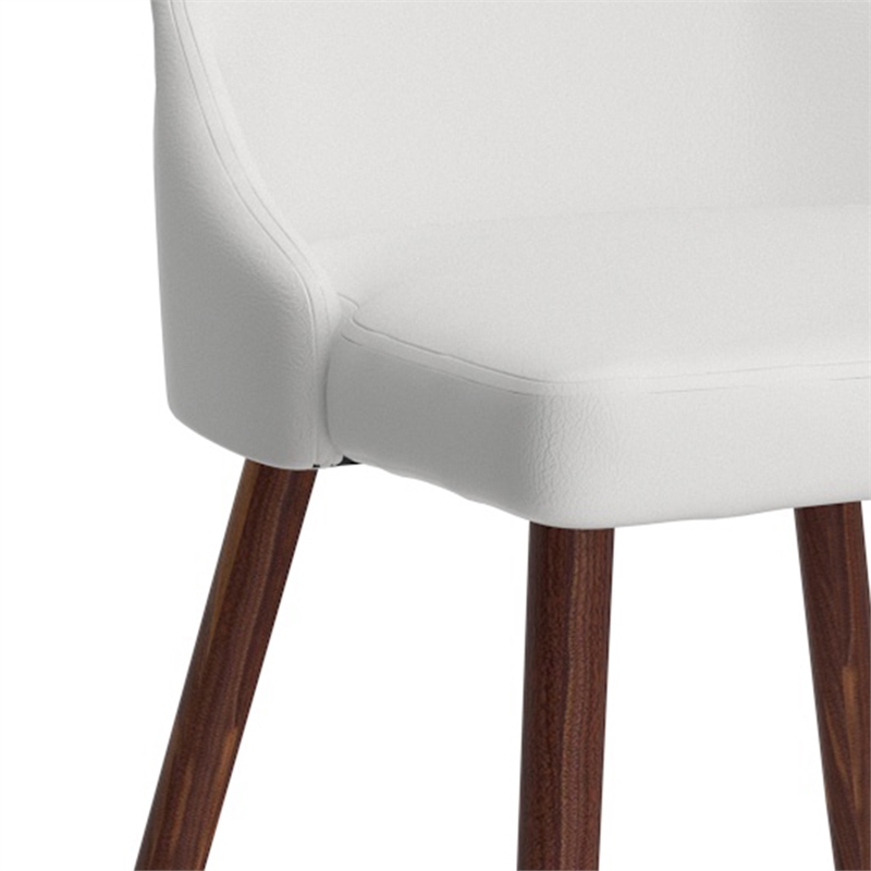 MidCentury Faux Leather and Metal Dining Chair Set of 2 White and Walnut
