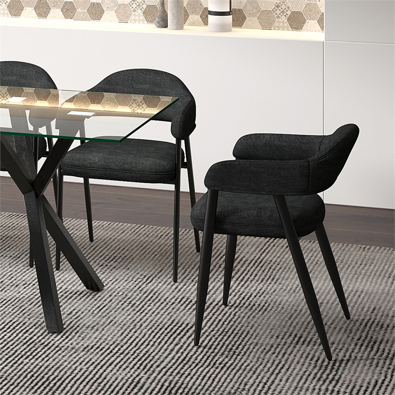 Contemporary Fabric and Metal Dining Chair Set of 2 Charcoal and Black