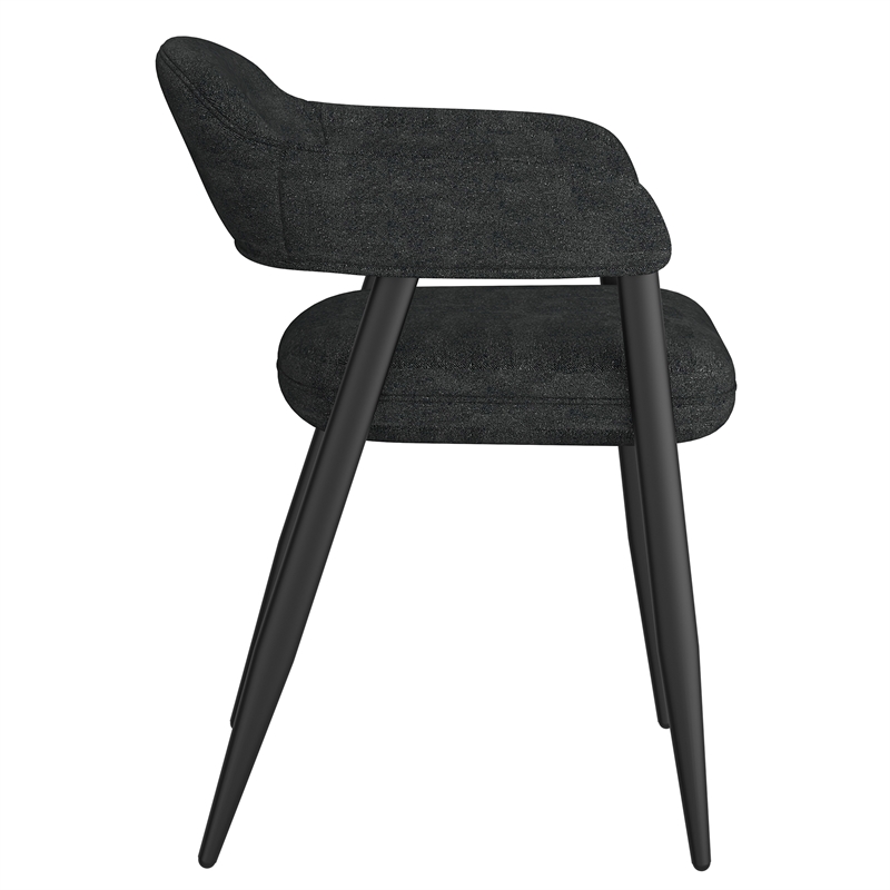 Contemporary Fabric and Metal Dining Chair Set of 2 Charcoal and Black