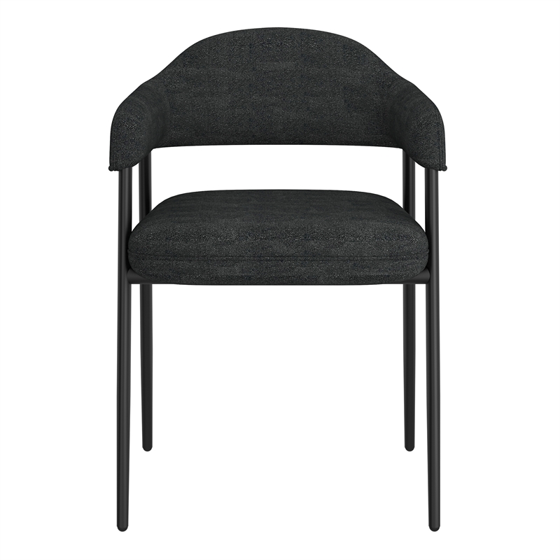 Contemporary Fabric and Metal Dining Chair Set of 2 Charcoal and Black