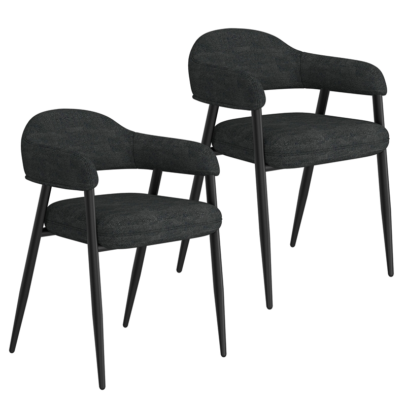 Contemporary Fabric and Metal Dining Chair Set of 2 Charcoal and Black