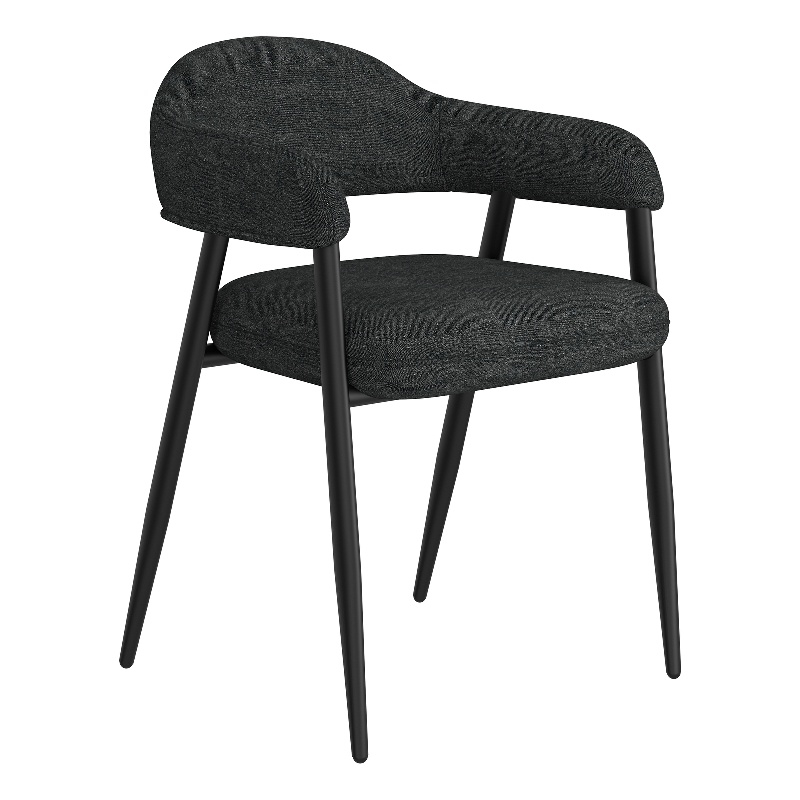 Contemporary Fabric and Metal Dining Chair Set of 2 Charcoal and Black