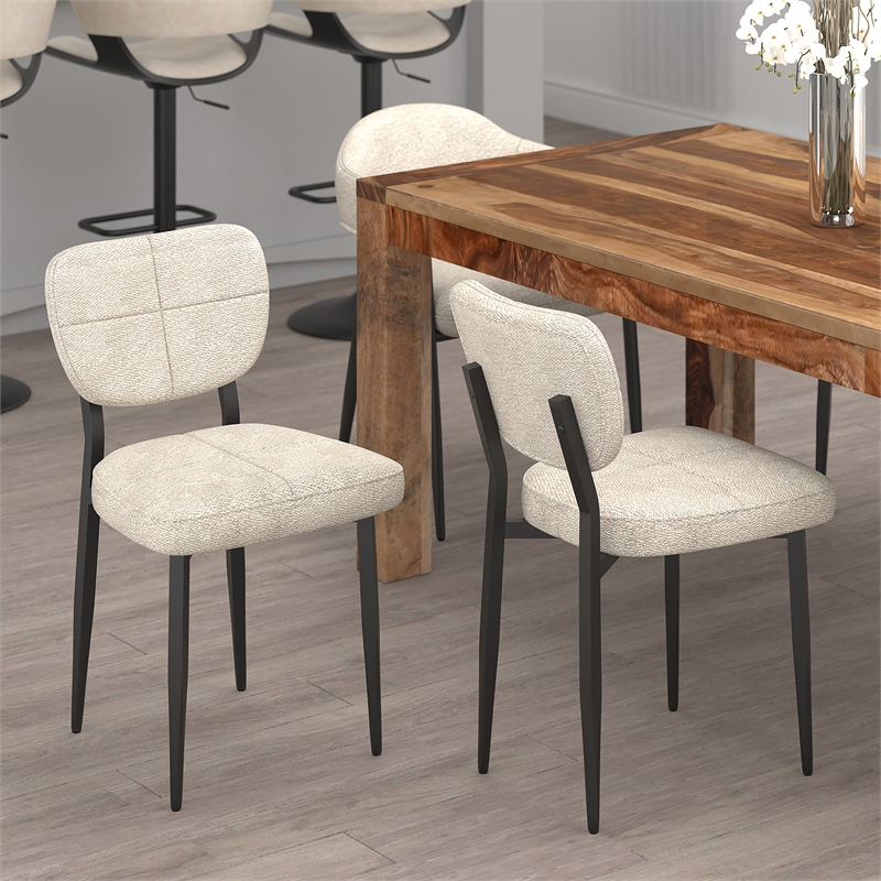Modern Fabric and Metal Dining Chair Set of 2 Beigeand Black