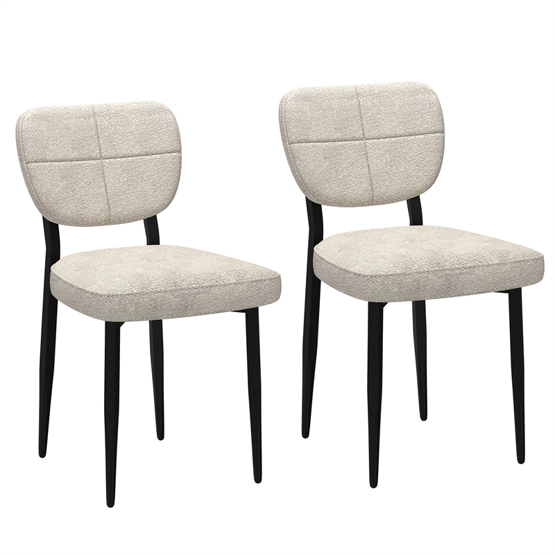 Modern Fabric and Metal Dining Chair Set of 2 Beigeand Black