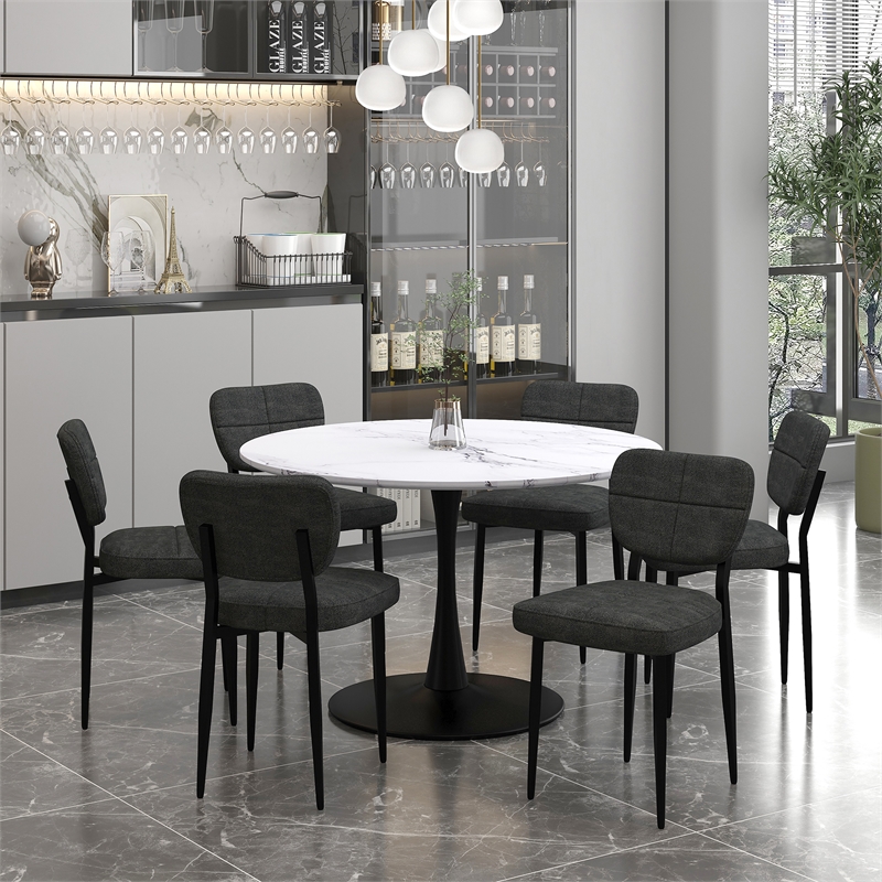 Modern Fabric and Metal Dining Chair Set of 2 Charcoal and Black