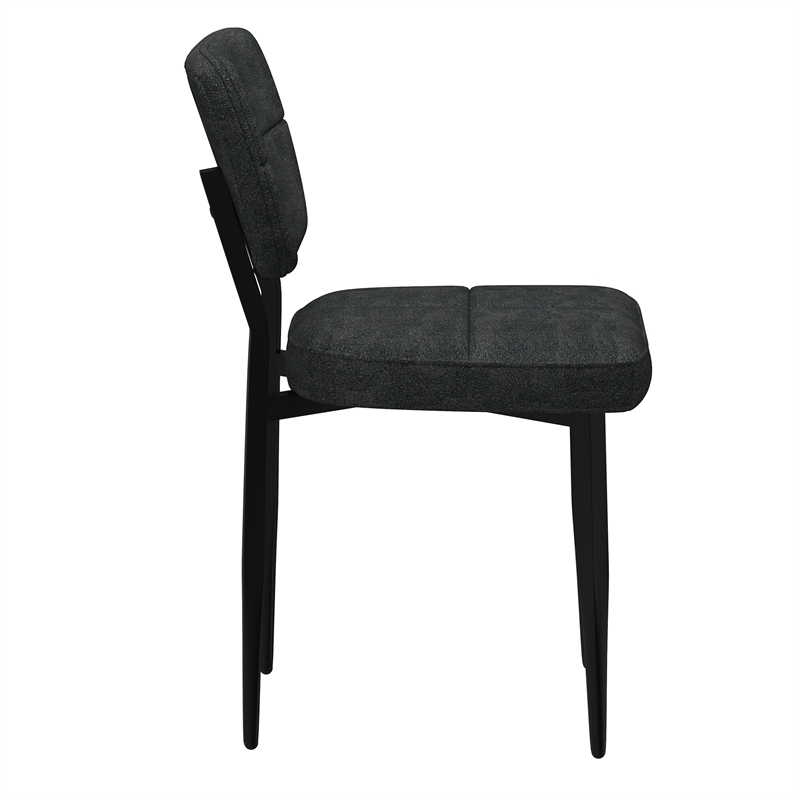 Modern Fabric and Metal Dining Chair Set of 2 Charcoal and Black