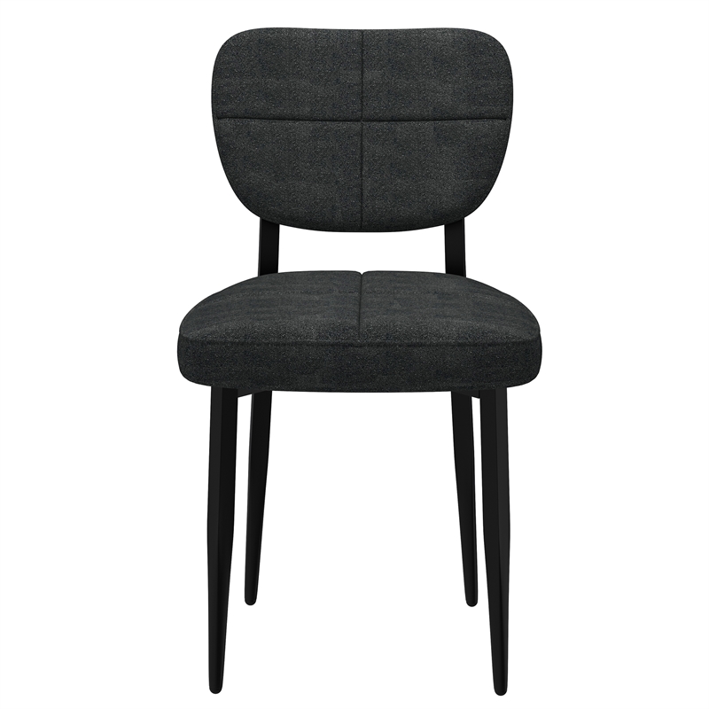 Modern Fabric and Metal Dining Chair Set of 2 Charcoal and Black
