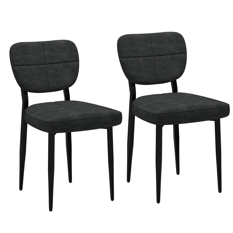 Modern Fabric and Metal Dining Chair Set of 2 Charcoal and Black