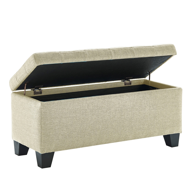 Modern Fabric Upholstered Rectangular Storage Ottoman Bench Beige
