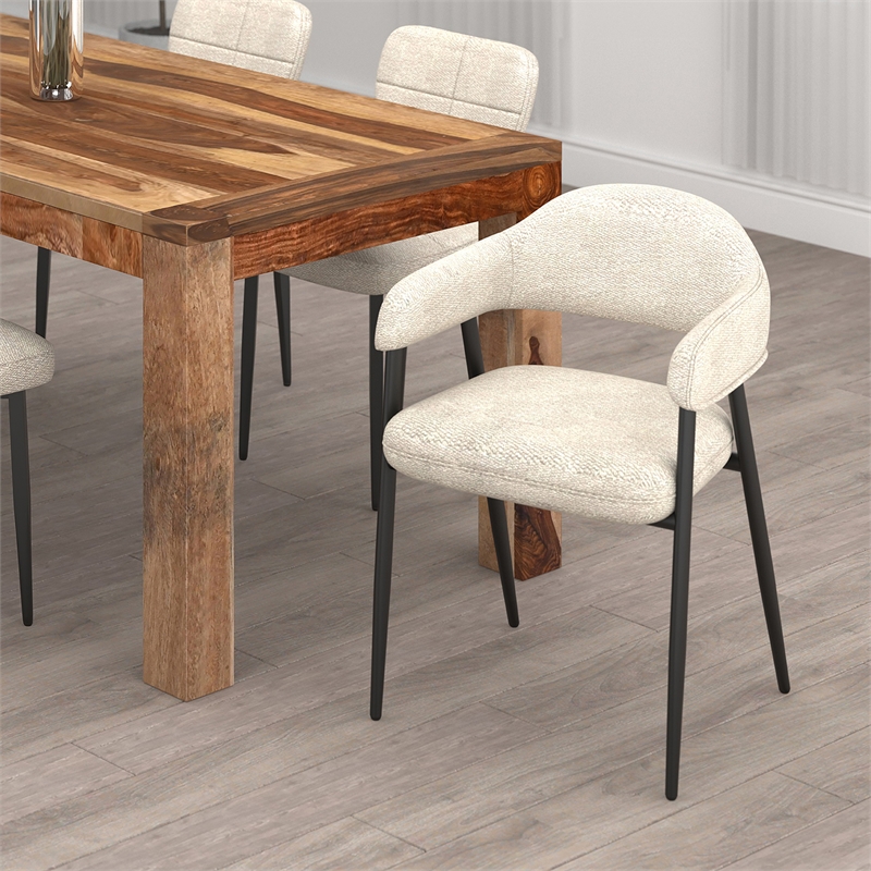 Contemporary Fabric and Metal Dining Chair Set of 2 Beigeand Black