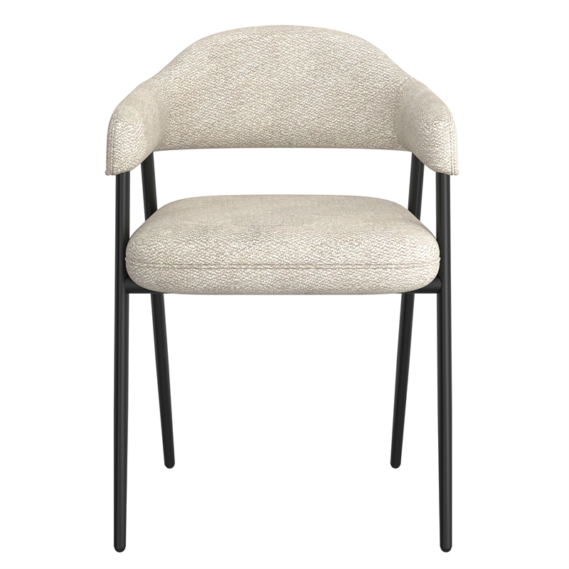 Contemporary Fabric and Metal Dining Chair Set of 2 Beigeand Black