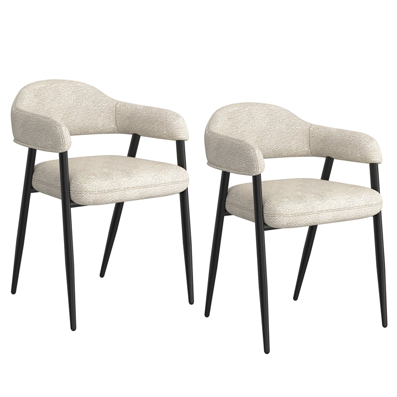 Contemporary Fabric and Metal Dining Chair Set of 2 Beigeand Black