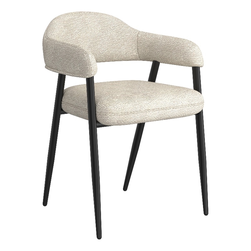 Contemporary Fabric and Metal Dining Chair Set of 2 Beigeand Black