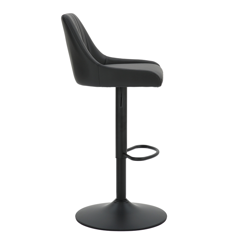 Modern Faux Leather Adjustable Stool with Swivel Set of 2 Black and Black