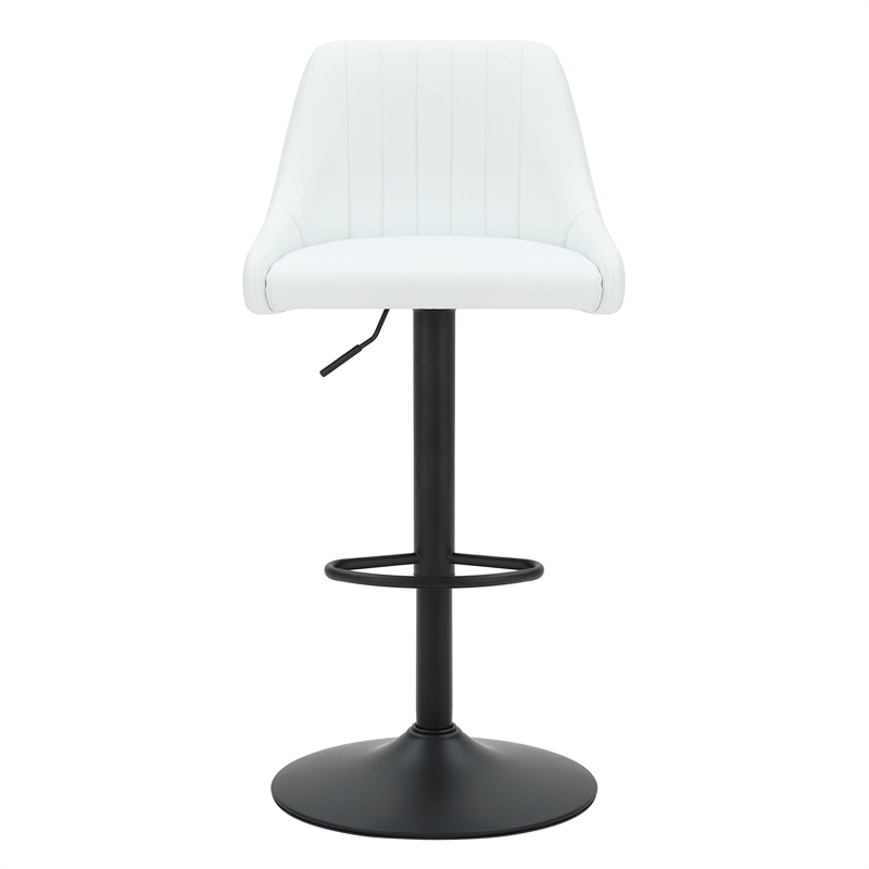 Modern Faux Leather Adjustable Stool with Swivel Set of 2 White and Black