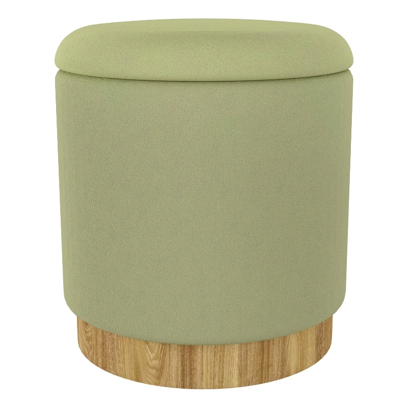 WHI Modern Fabric Round Storage Ottoman Green Natural
