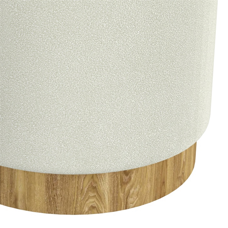 WHI Modern Fabric Round Storage Ottoman White Natural