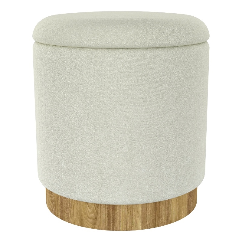 WHI Modern Fabric Round Storage Ottoman White Natural
