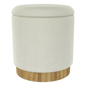WHI Modern Fabric Round Storage Ottoman White Natural