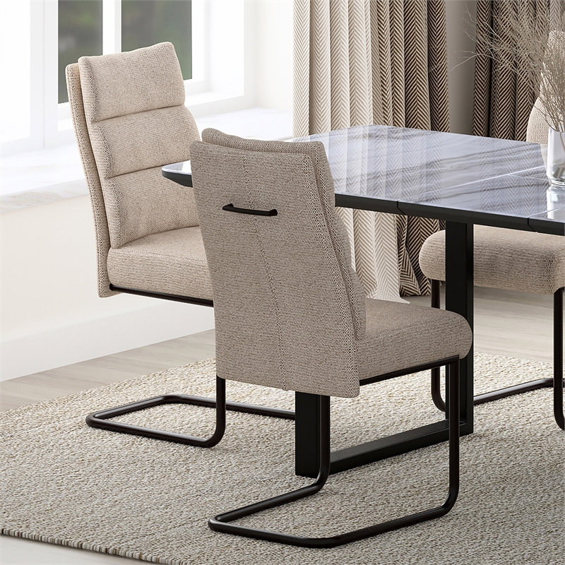 WHI Modern Fabric Metal Dining Chair Set of 2 Beige Black