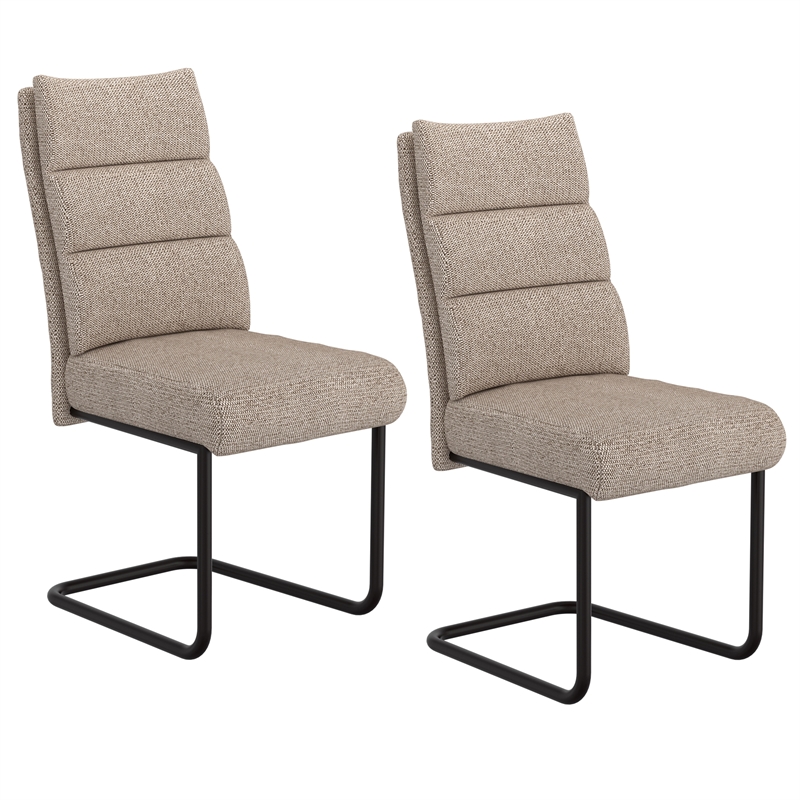WHI Modern Fabric Metal Dining Chair Set of 2 Beige Black
