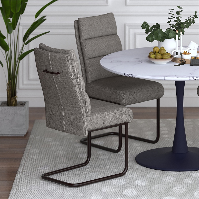WHI Modern Fabric Metal Dining Chair Set of 2 Charcoal Black