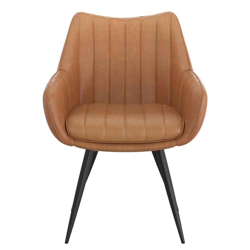 WHI Modern Faux Leather Metal Swivel Dining Accent Chair Set of 2 Camel Black