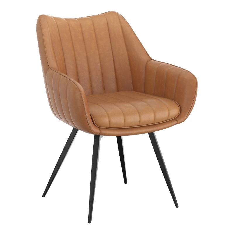 WHI Modern Faux Leather Metal Swivel Dining Accent Chair Set of 2 Camel Black