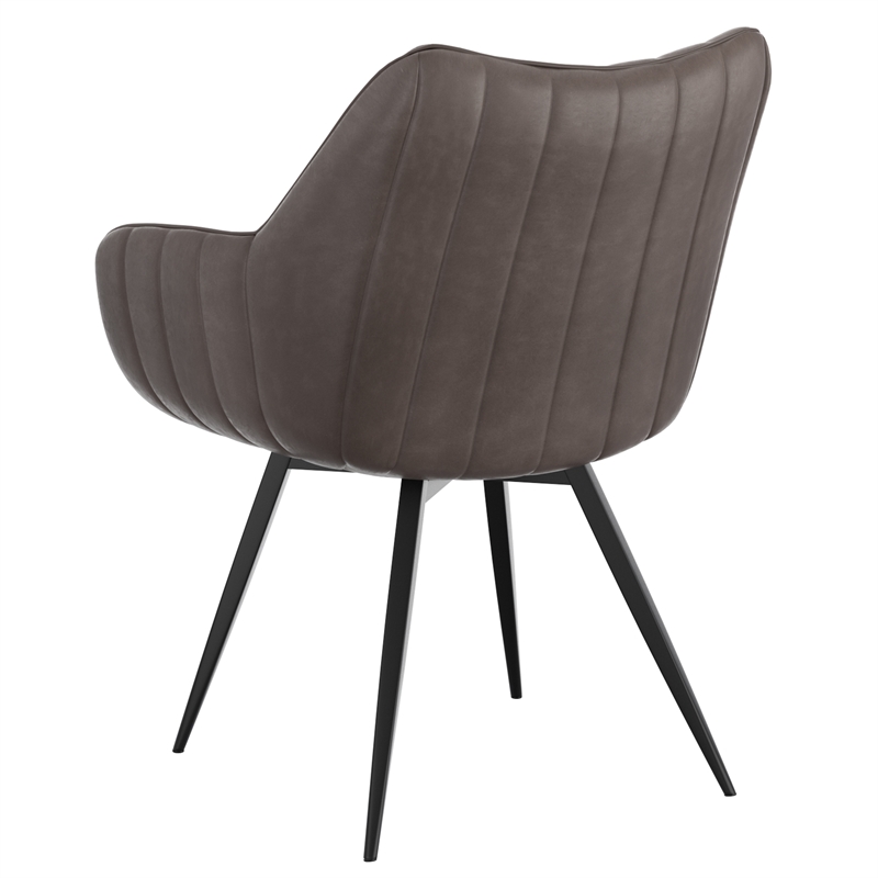 WHI Modern Faux Leather Metal Swivel Dining Accent Chair Set of 2 Charcoal Black