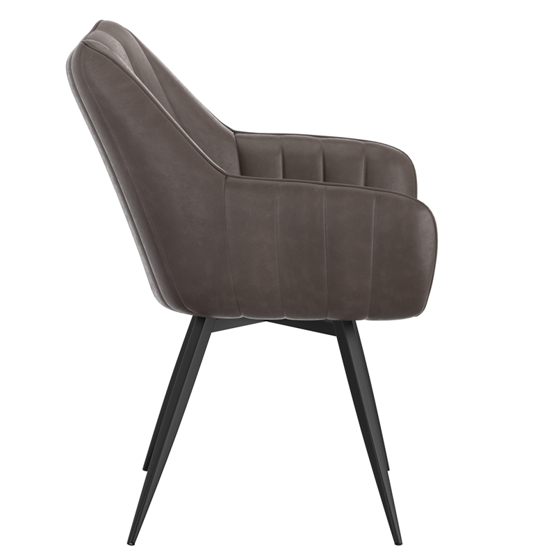 WHI Modern Faux Leather Metal Swivel Dining Accent Chair Set of 2 Charcoal Black