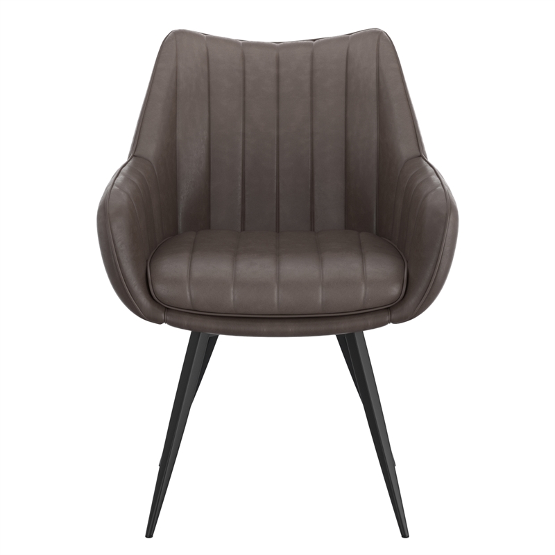 WHI Modern Faux Leather Metal Swivel Dining Accent Chair Set of 2 Charcoal Black