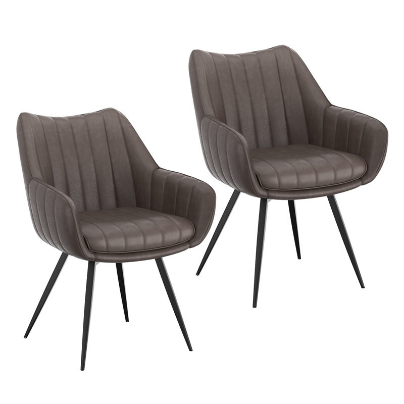 WHI Modern Faux Leather Metal Swivel Dining Accent Chair Set of 2 Charcoal Black