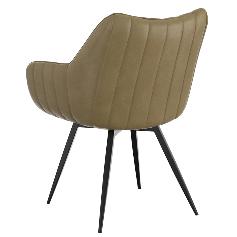 WHI Modern Faux Leather Metal Swivel Dining Accent Chair Set of 2 Moss Black