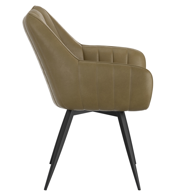 WHI Modern Faux Leather Metal Swivel Dining Accent Chair Set of 2 Moss Black