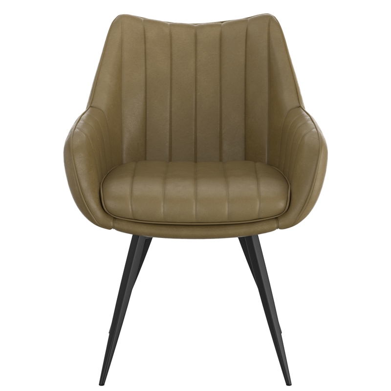 WHI Modern Faux Leather Metal Swivel Dining Accent Chair Set of 2 Moss Black