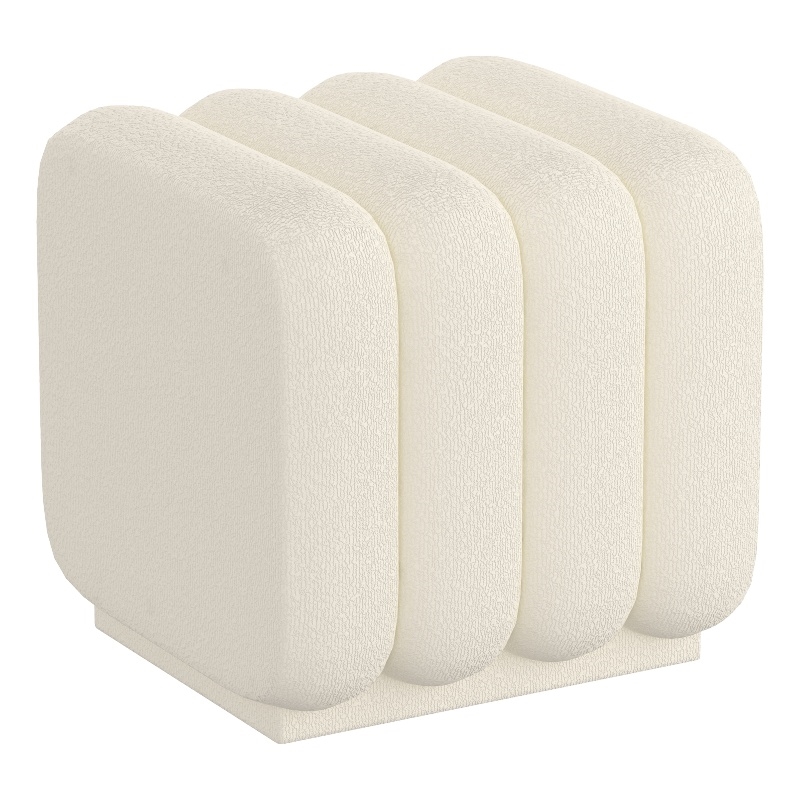 WHI Contemporary Boucle Fabric Small Square Ottoman Ivory