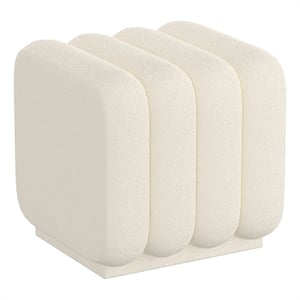 WHI Contemporary Boucle Fabric Small Square Ottoman Ivory