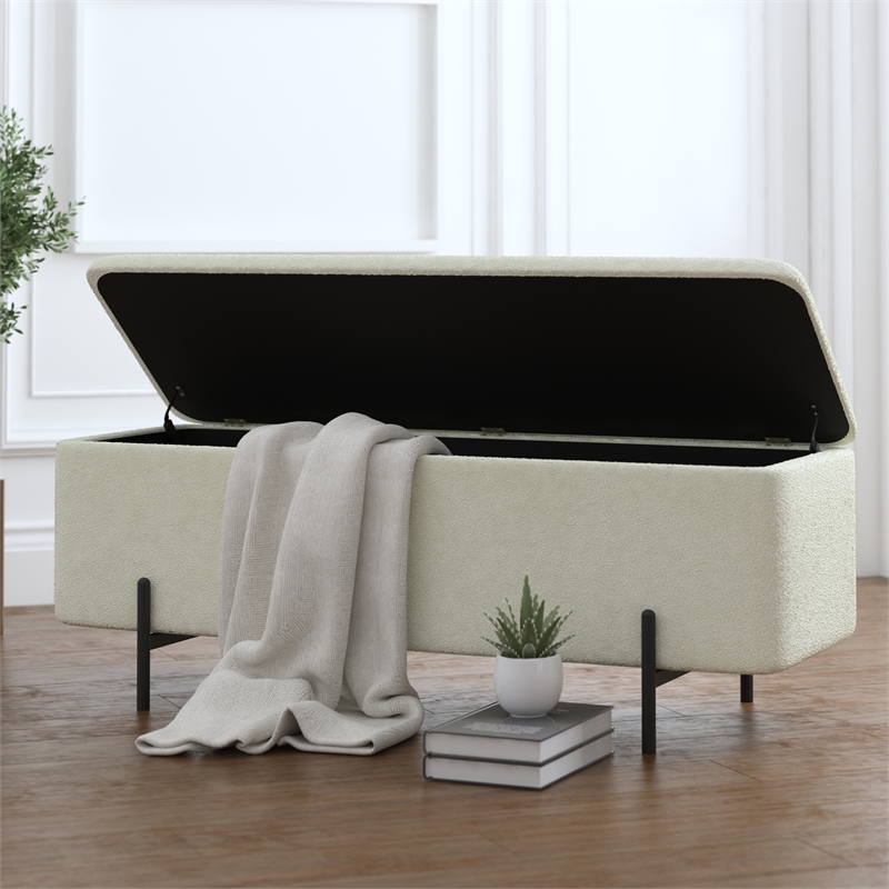 WHI Modern Fabric Metal Storage Ottoman Bench White Black